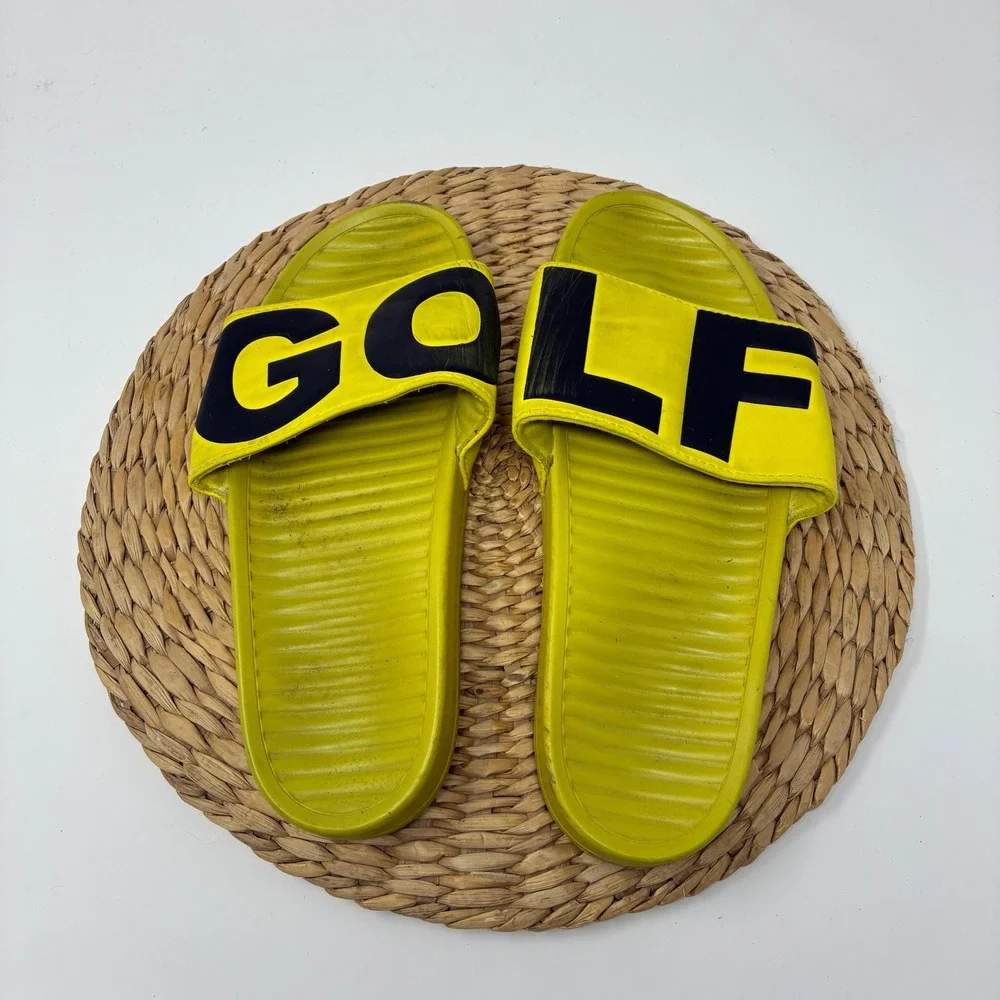 Golf Wang Yellow Black Logo Slide Sandals Streetwear‎ Mens 8 Women 10 Vintage